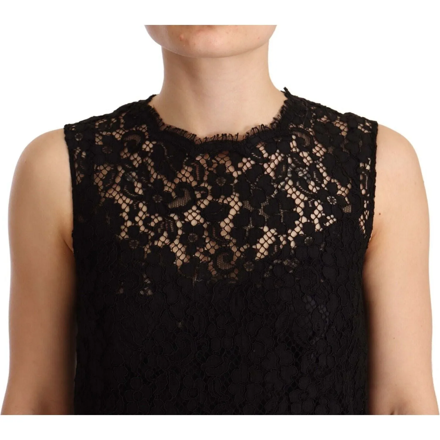 Dolce & Gabbana Elegant Floral Lace Sheath Dress in Black