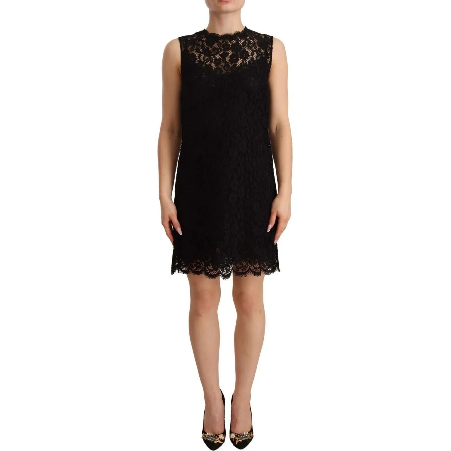 Dolce & Gabbana Elegant Floral Lace Sheath Dress in Black