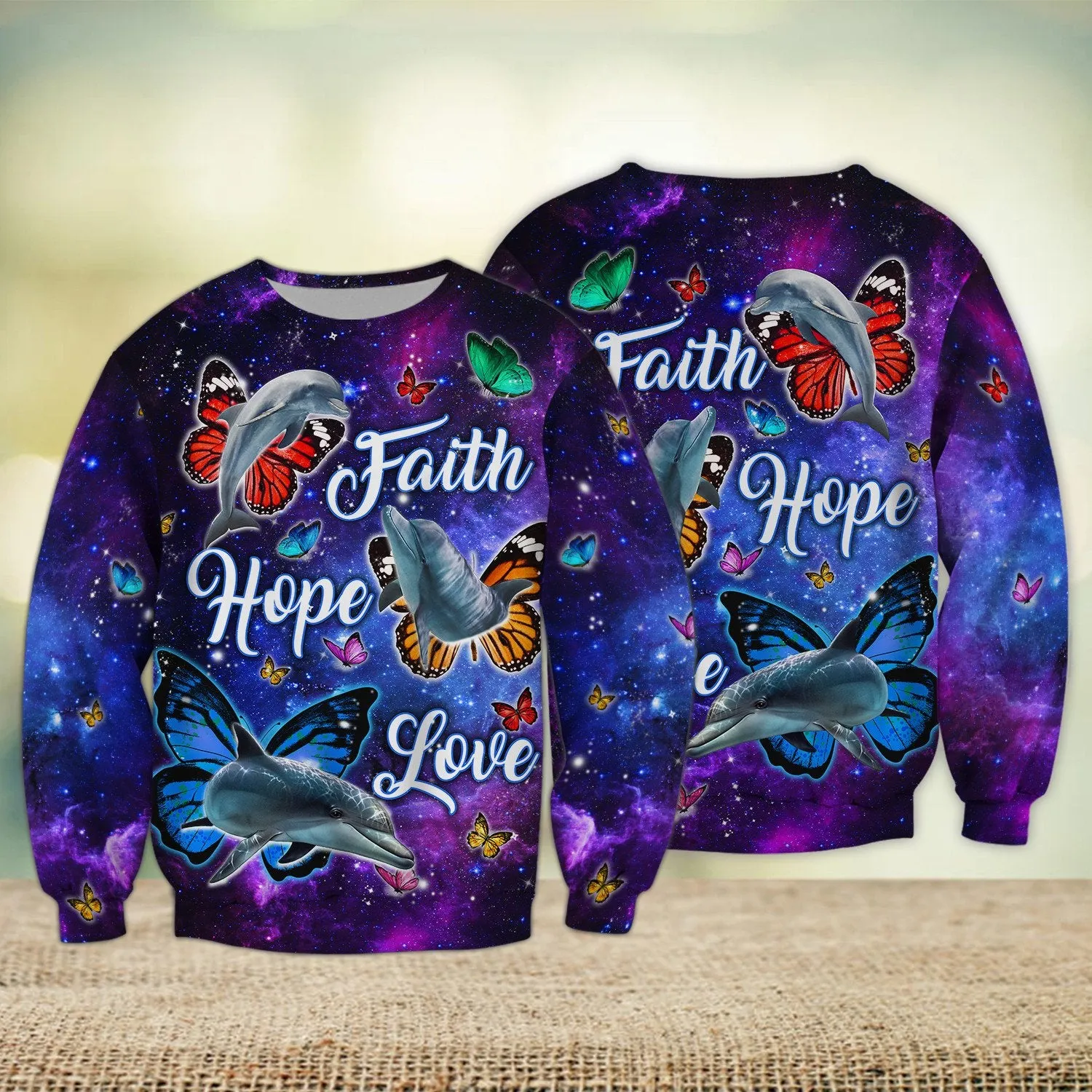 Dolphin Faith Hope Love Butterfly 3D Full Print Shirts, Perfect Shirt for Dolphin Lovers