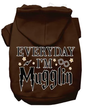 Everyday I'm Mugglin Screen Print Dog Hoodie Brown Xs