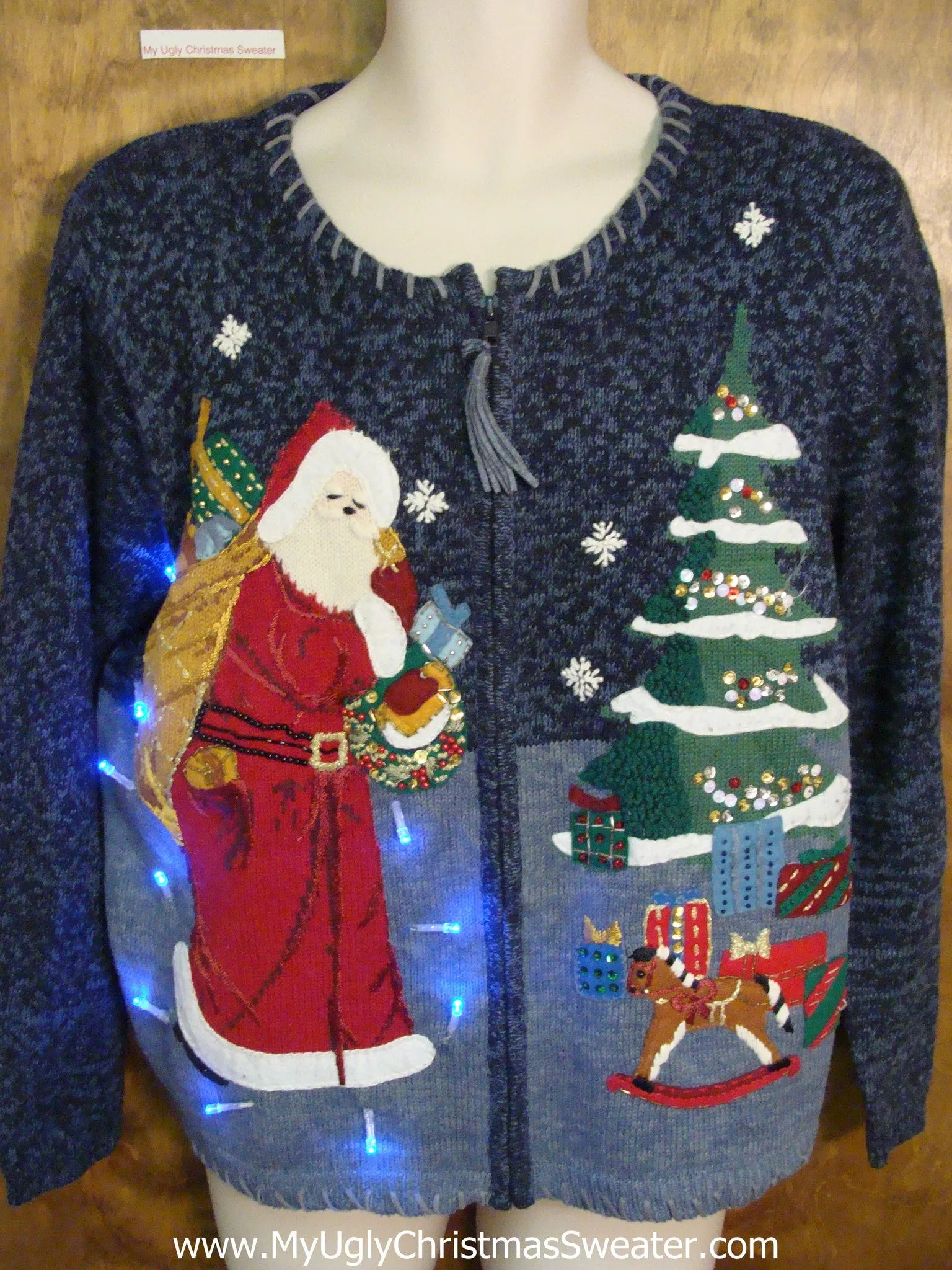 Fancy Santa and Horse Toy Light Up Ugly Christmas Jumper