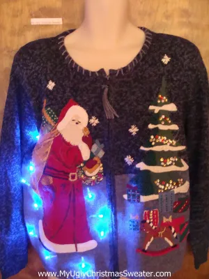 Fancy Santa and Horse Toy Light Up Ugly Christmas Jumper