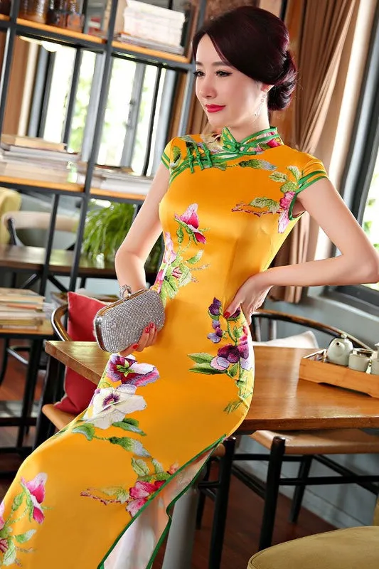 Floral Print Long Qipao Dress