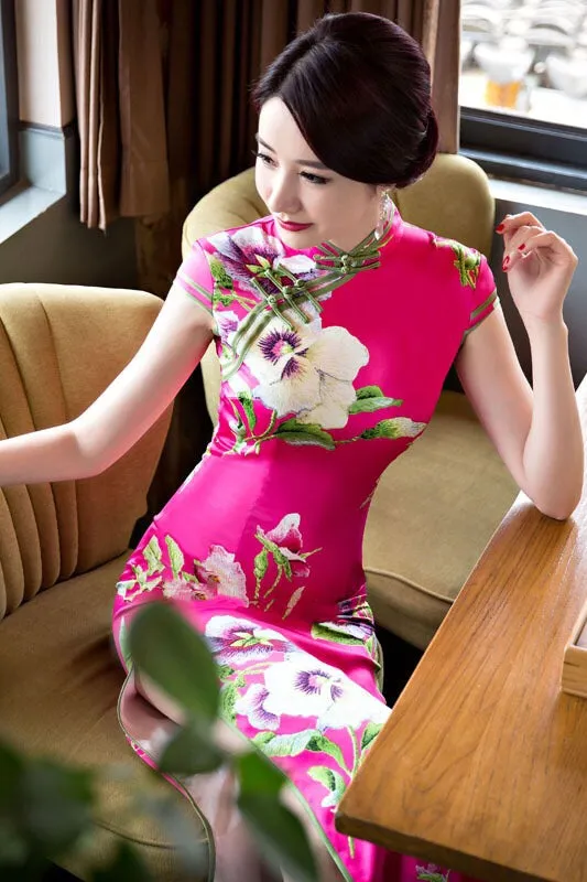 Floral Print Long Qipao Dress