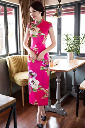 Floral Print Long Qipao Dress