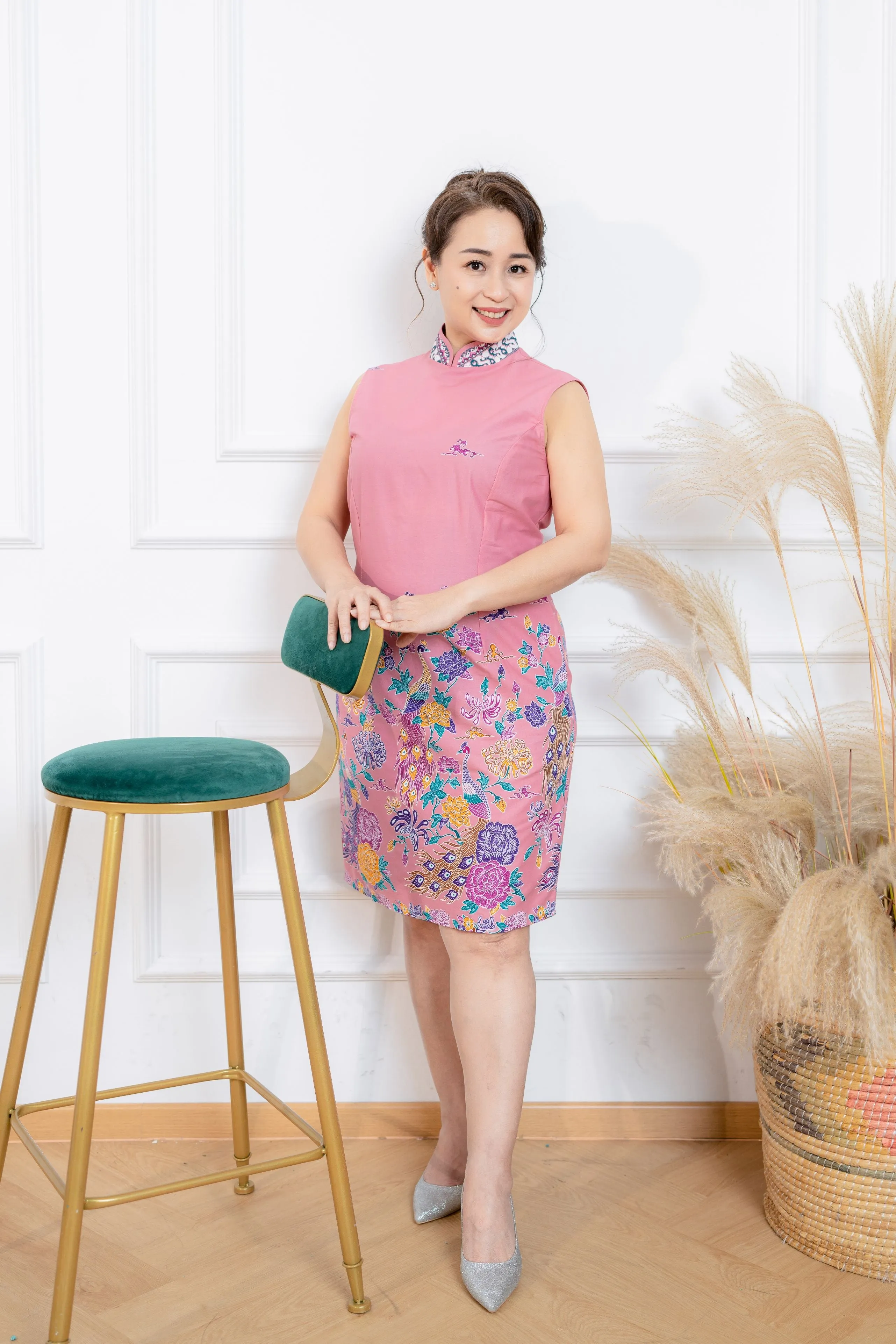 Flower Cheongsam Sleeveless Fit Dress