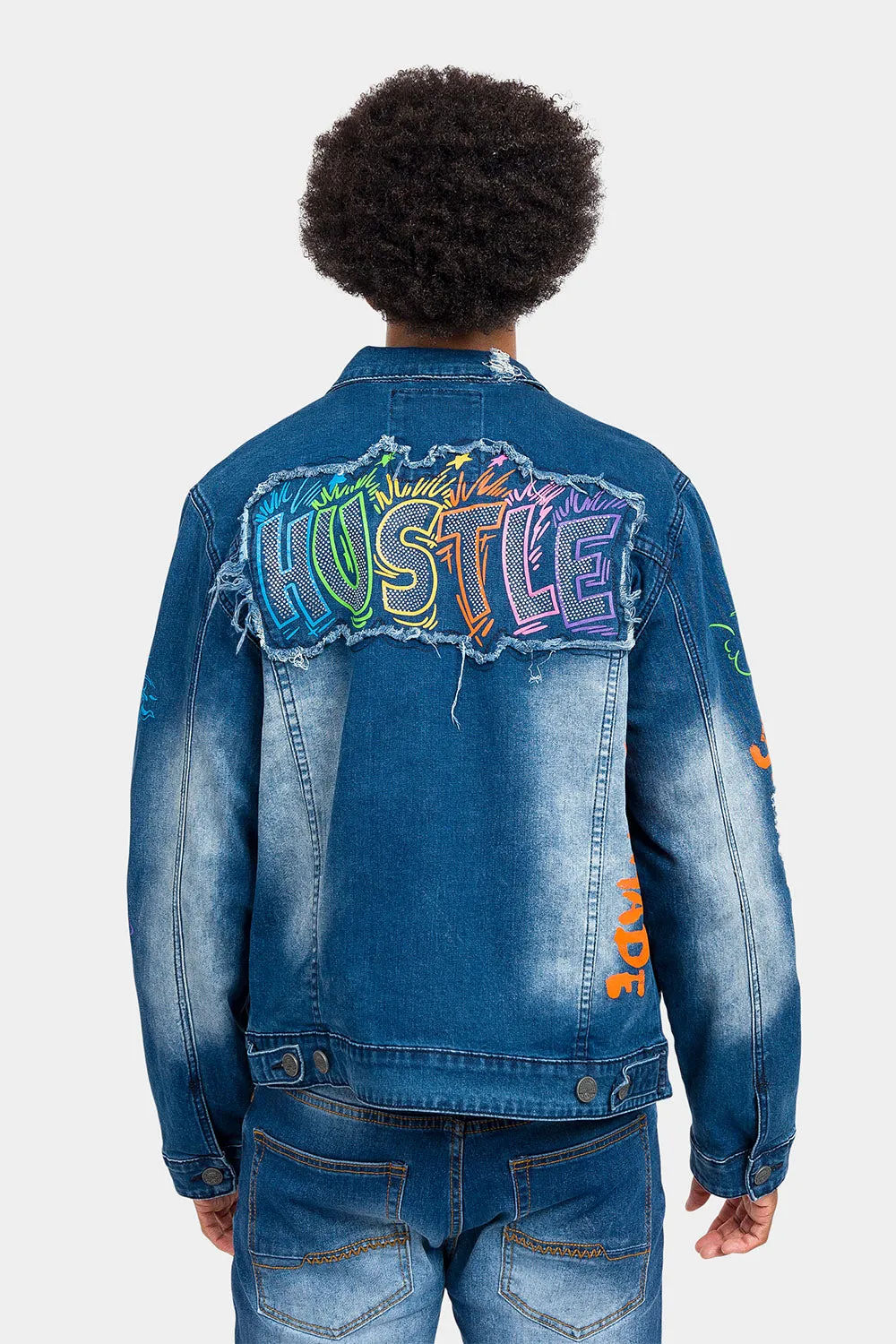 Graffiti Faded Washed Denim Jacket