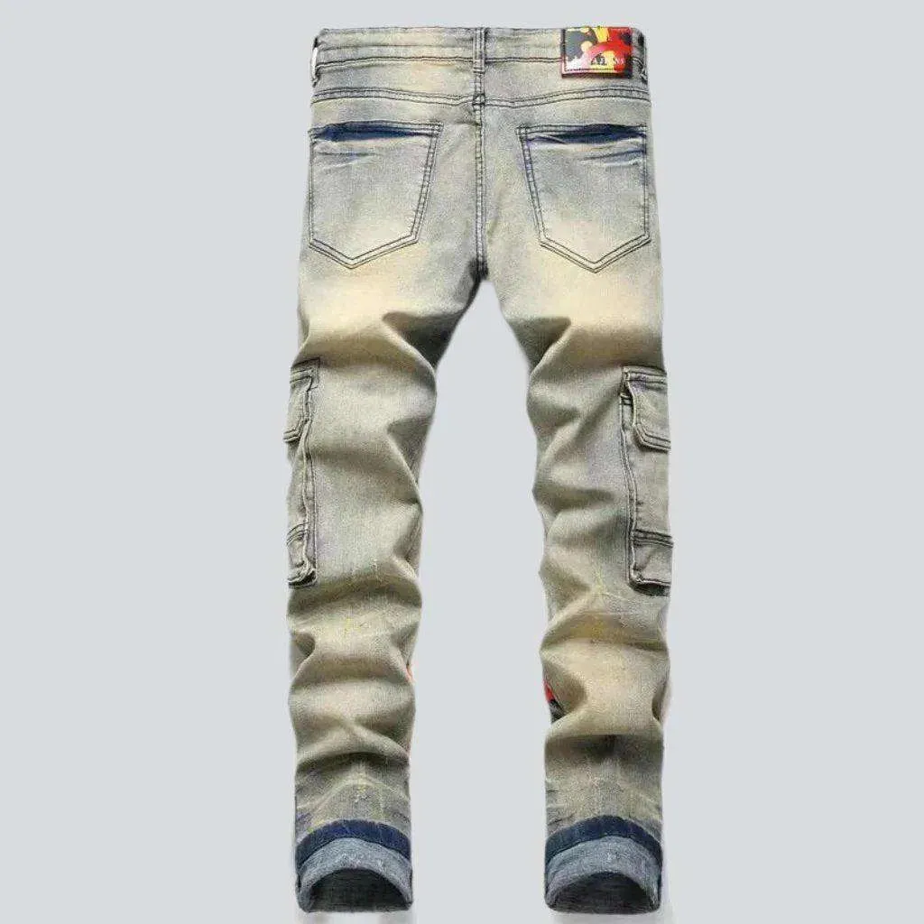 Graffiti print frayed men's jeans