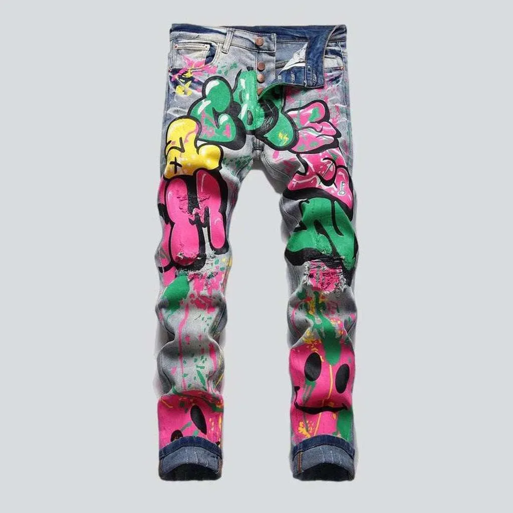 Graffiti print men's jeans