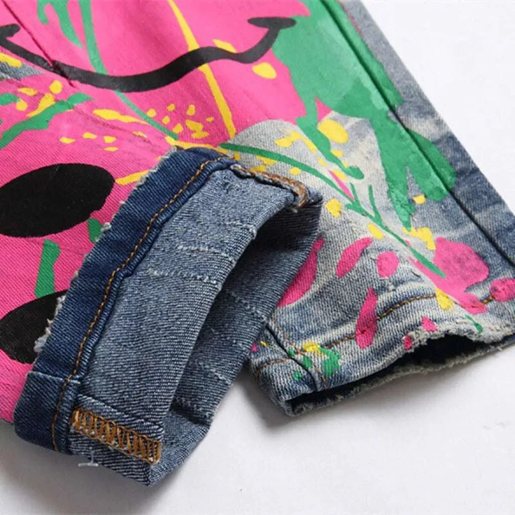 Graffiti print men's jeans