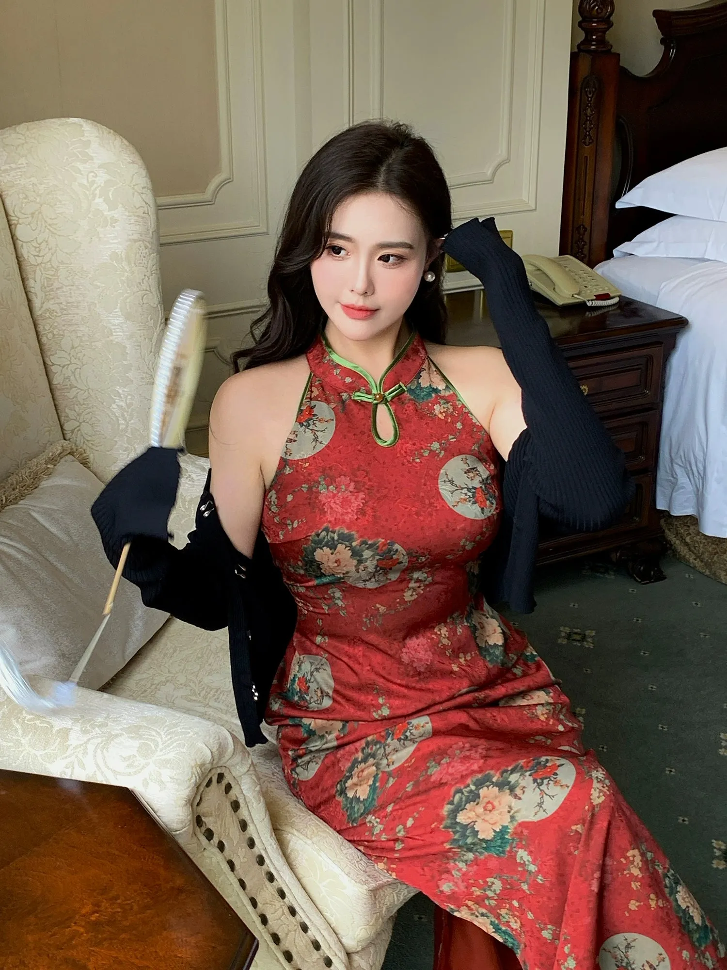 Halter Neck Cheongsam Dress, Acacia 阿卡西亚 (Preorder)