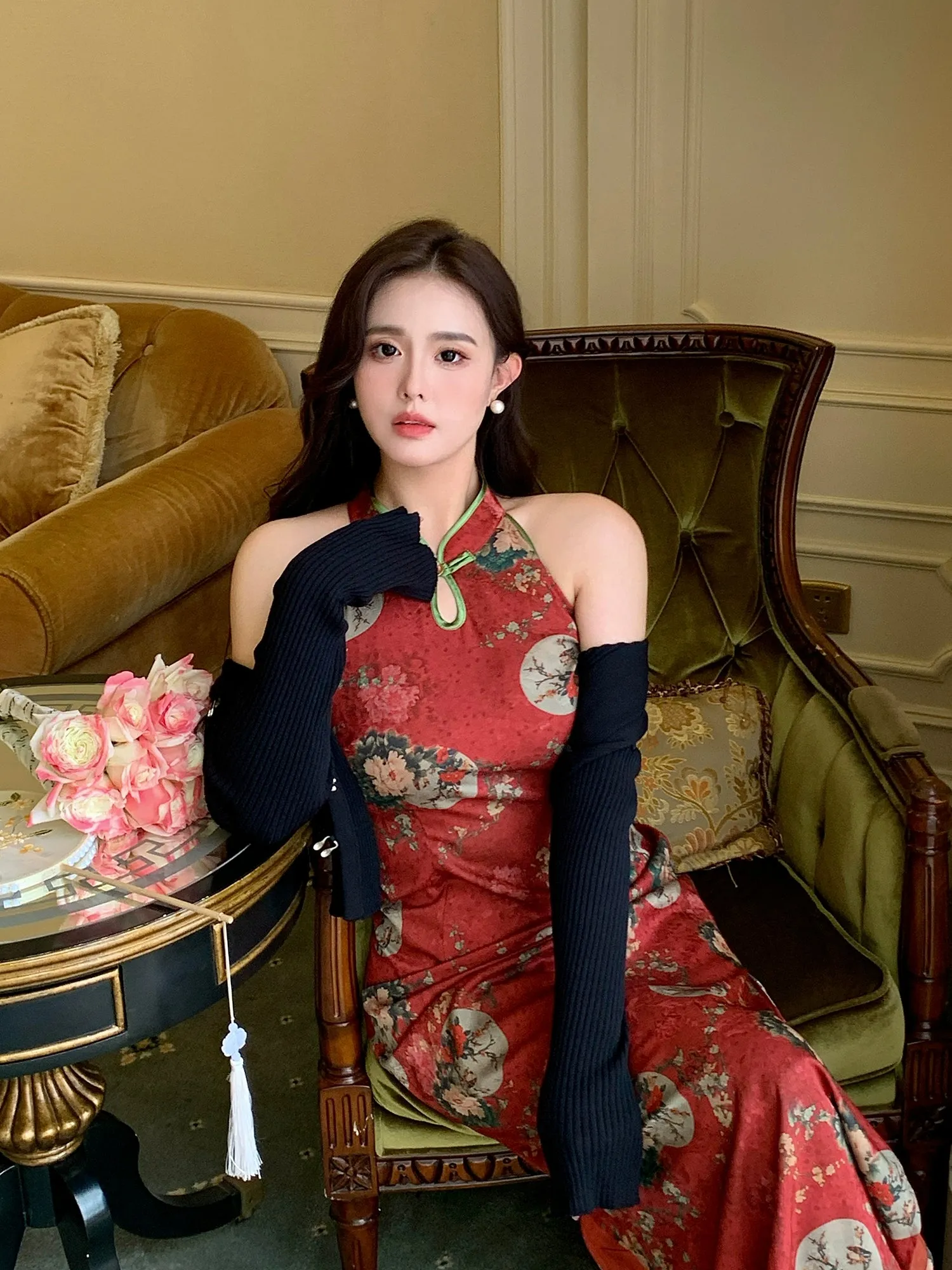 Halter Neck Cheongsam Dress, Acacia 阿卡西亚 (Preorder)