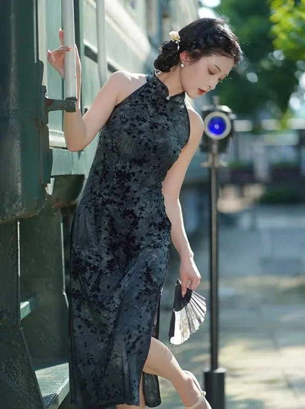 Halter Neck Long Cheongsam, Nebula