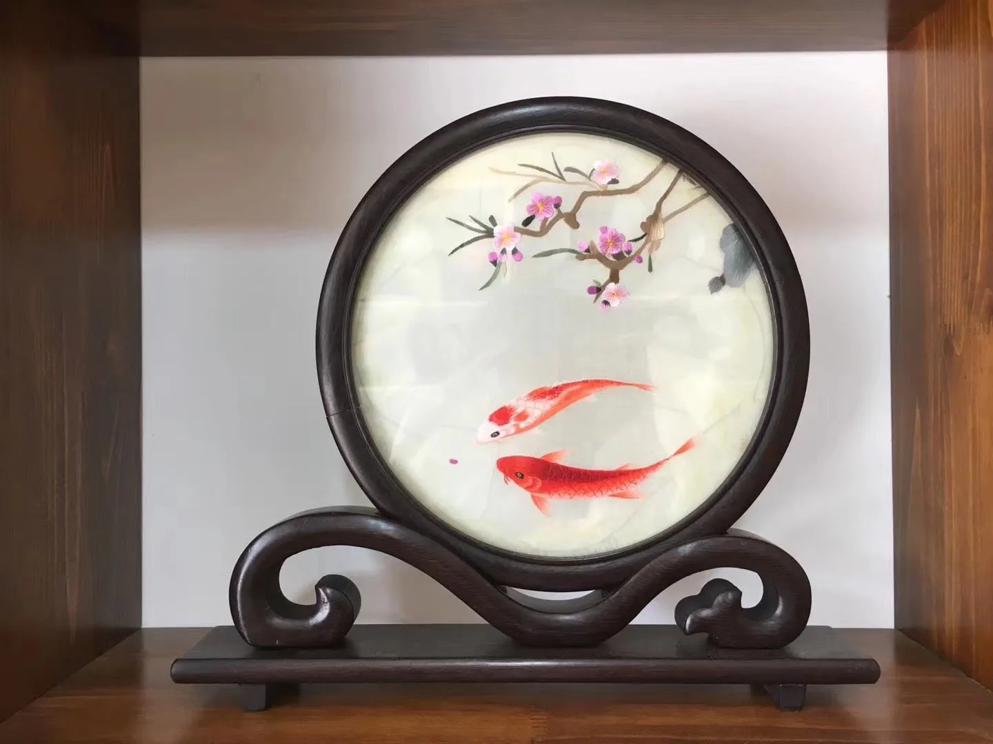 Hand Double-sided Suzhou Embroidery art(with frame):flower bird fish 2918