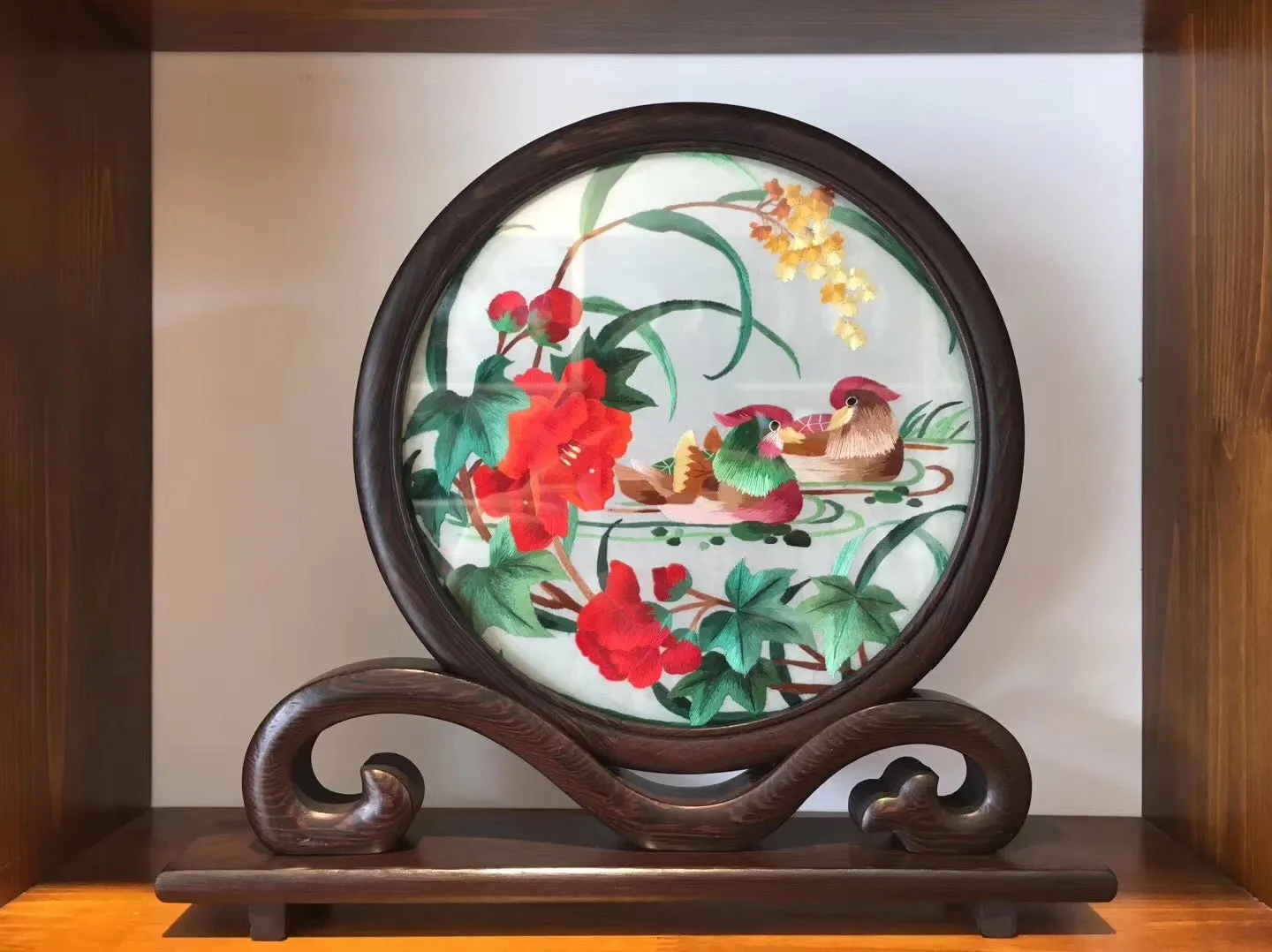 Hand Double-sided Suzhou Embroidery art(with frame):flower bird fish 2918