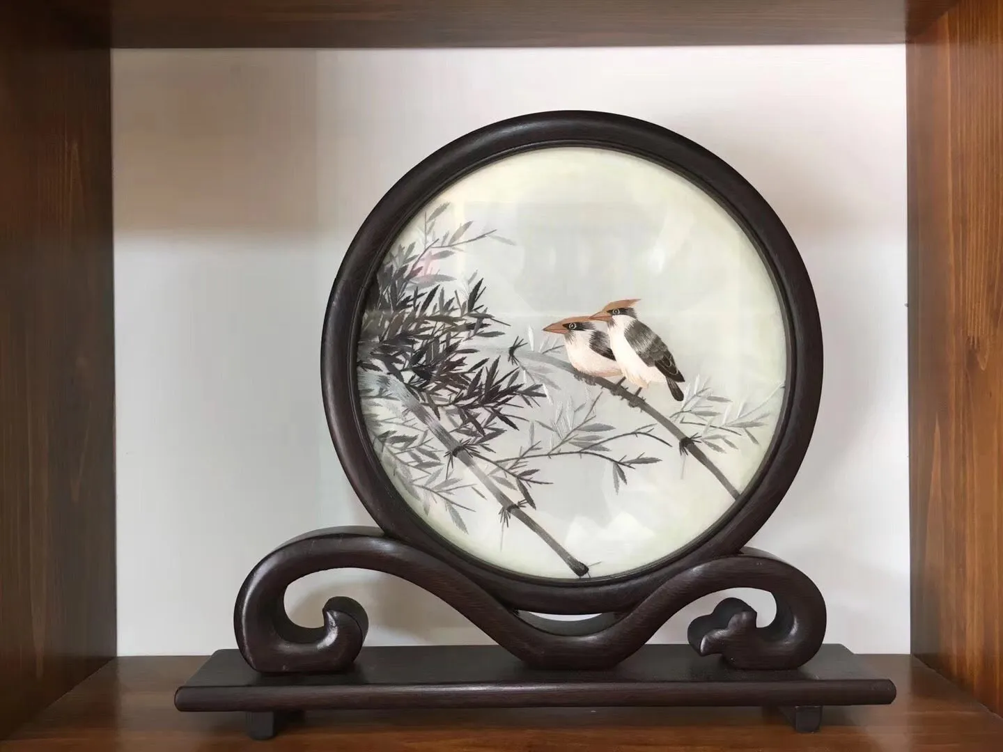 Hand Double-sided Suzhou Embroidery art(with frame):flower bird fish 2918