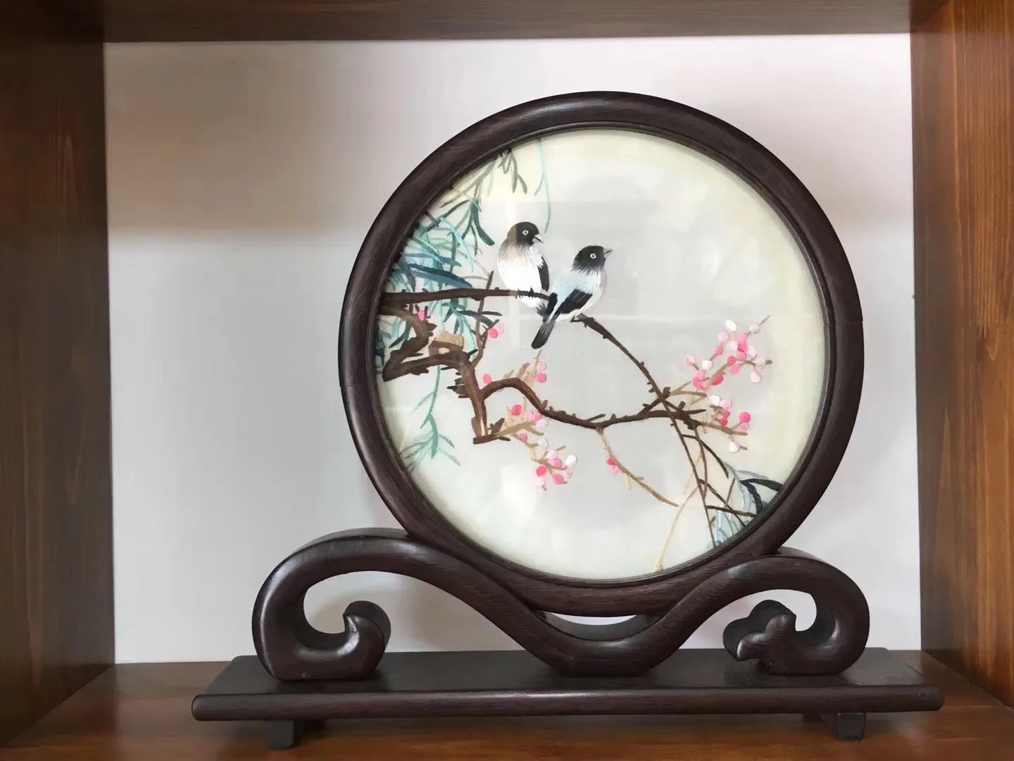 Hand Double-sided Suzhou Embroidery art(with frame):flower bird fish 2918