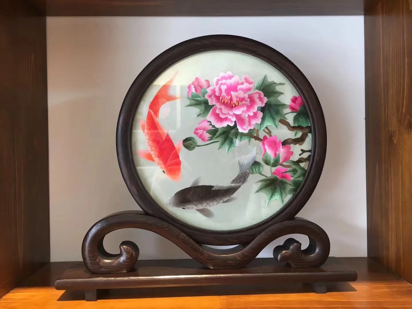 Hand Double-sided Suzhou Embroidery art(with frame):flower bird fish 2918