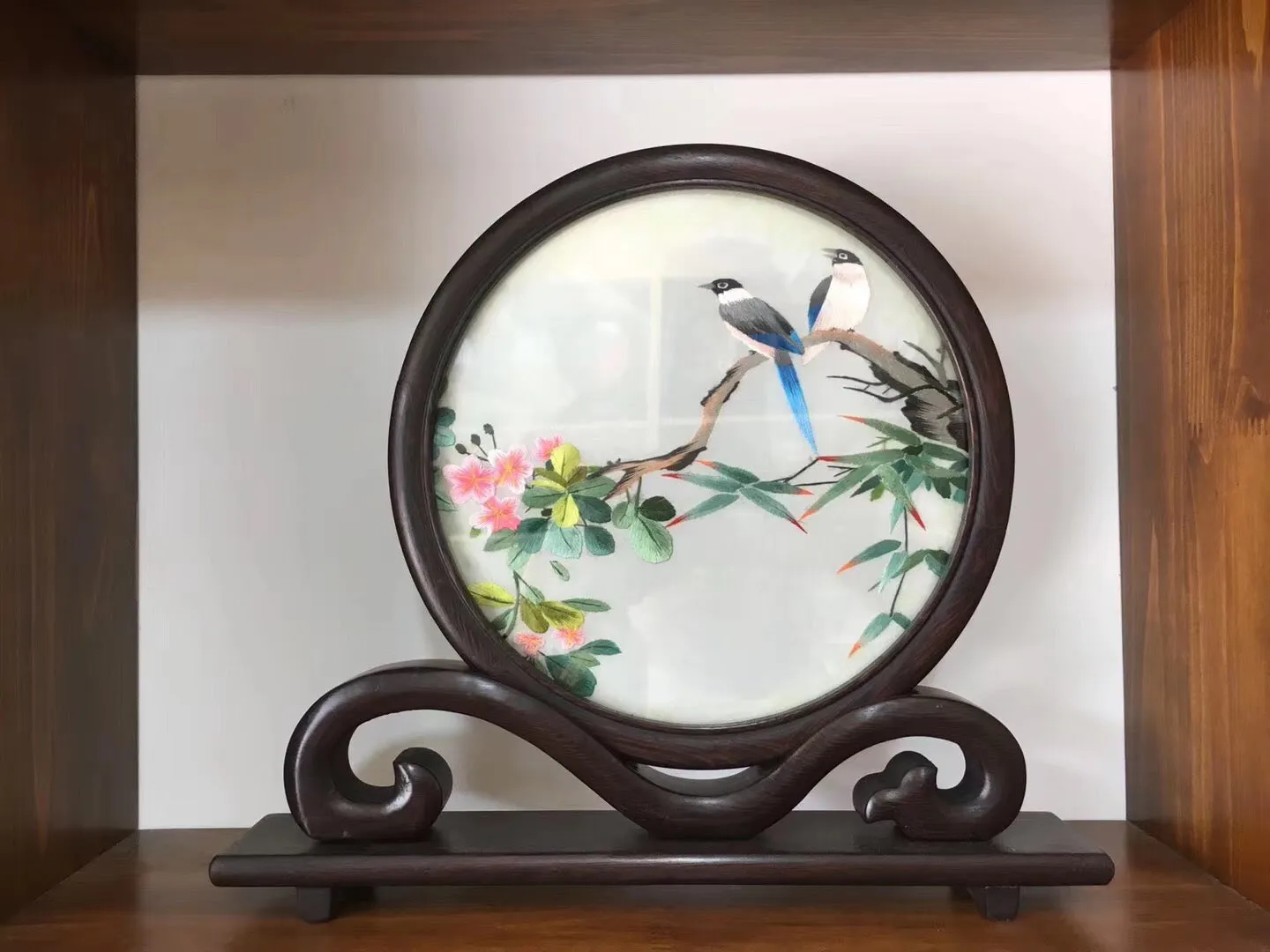 Hand Double-sided Suzhou Embroidery art(with frame):flower bird fish 2918