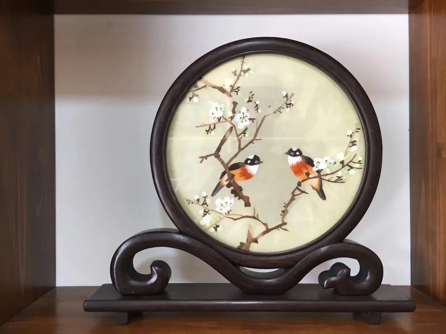 Hand Double-sided Suzhou Embroidery art(with frame):flower bird fish 2918