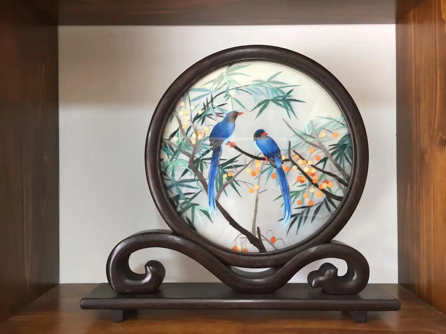 Hand Double-sided Suzhou Embroidery art(with frame):flower bird fish 2918