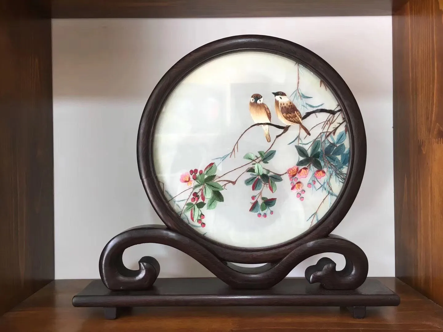 Hand Double-sided Suzhou Embroidery art(with frame):flower bird fish 2918