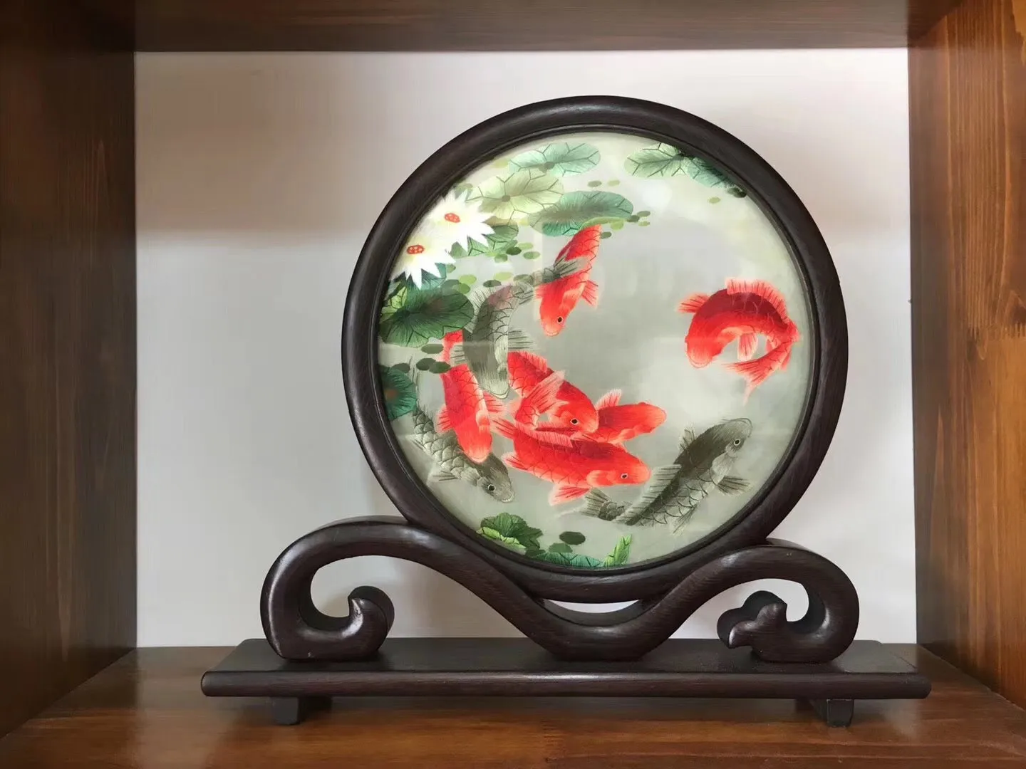 Hand Double-sided Suzhou Embroidery art(with frame):flower bird fish 2918