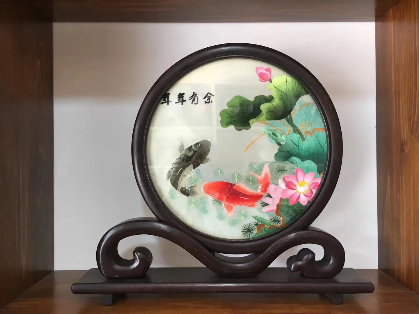 Hand Double-sided Suzhou Embroidery art(with frame):flower bird fish 2918