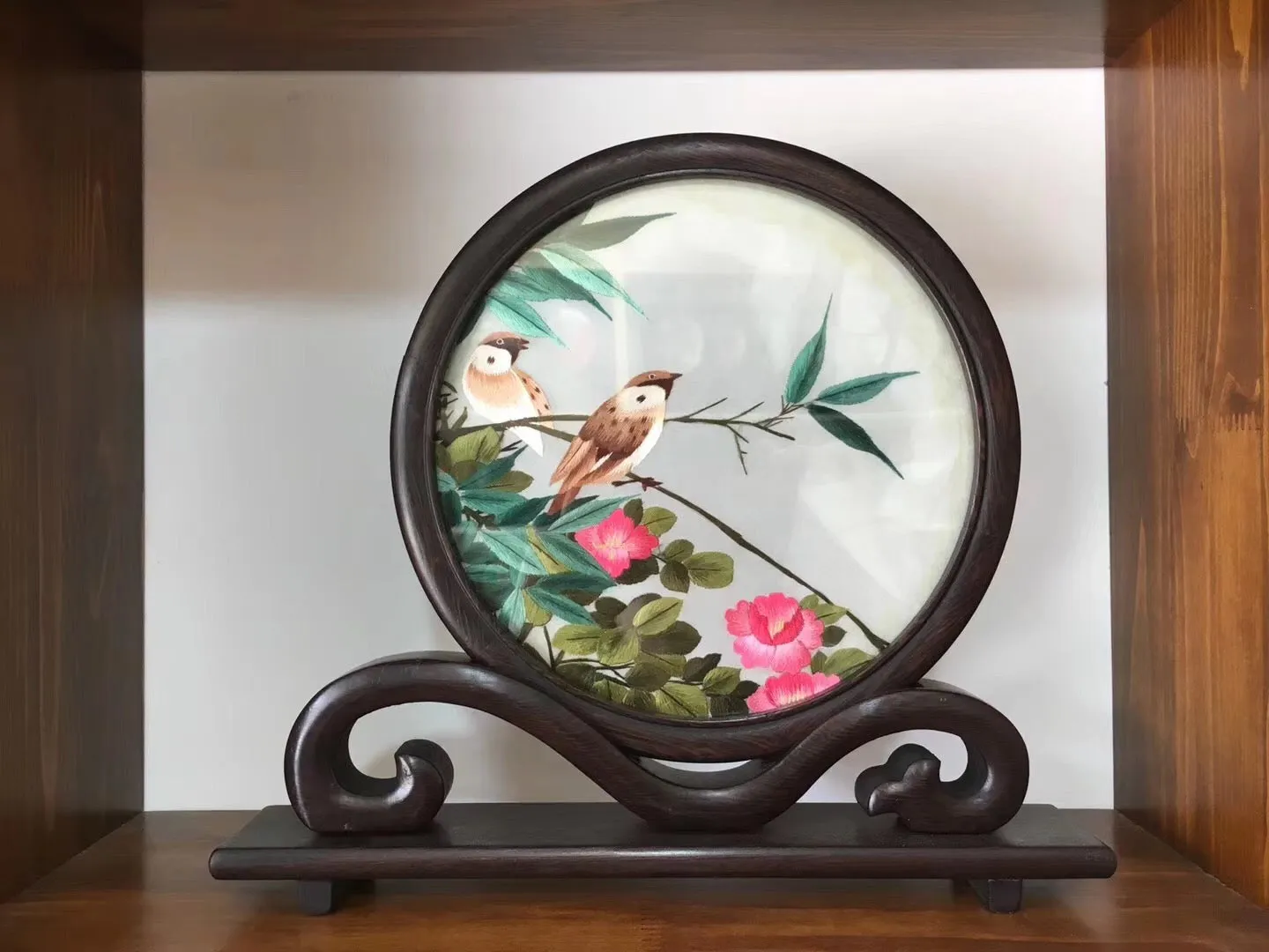 Hand Double-sided Suzhou Embroidery art(with frame):flower bird fish 2918