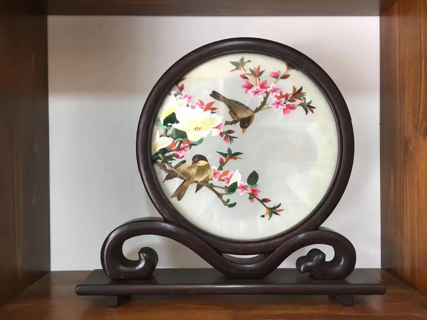 Hand Double-sided Suzhou Embroidery art(with frame):flower bird fish 2918