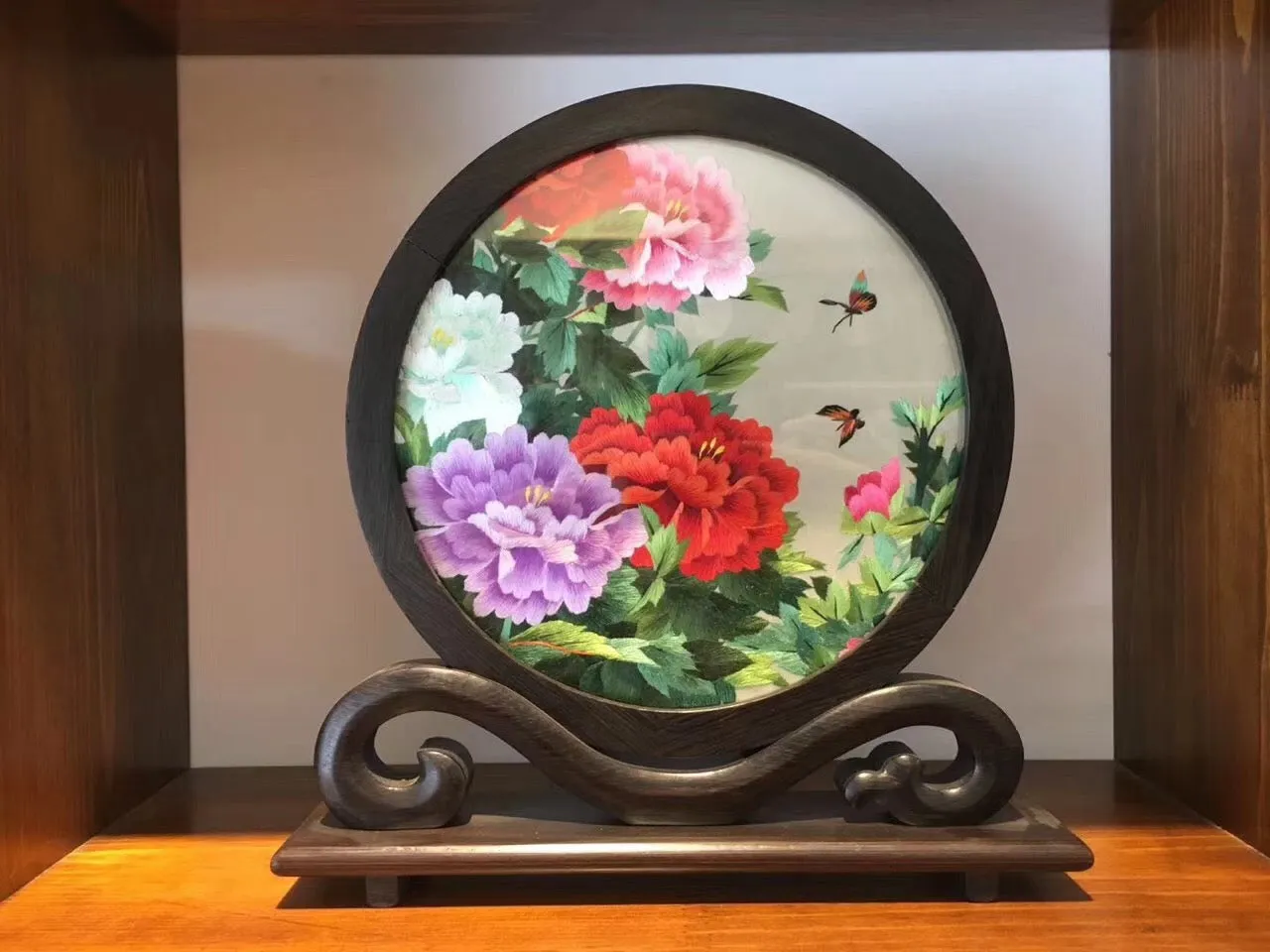 Hand Double-sided Suzhou Embroidery art(with frame):flower bird fish 2918