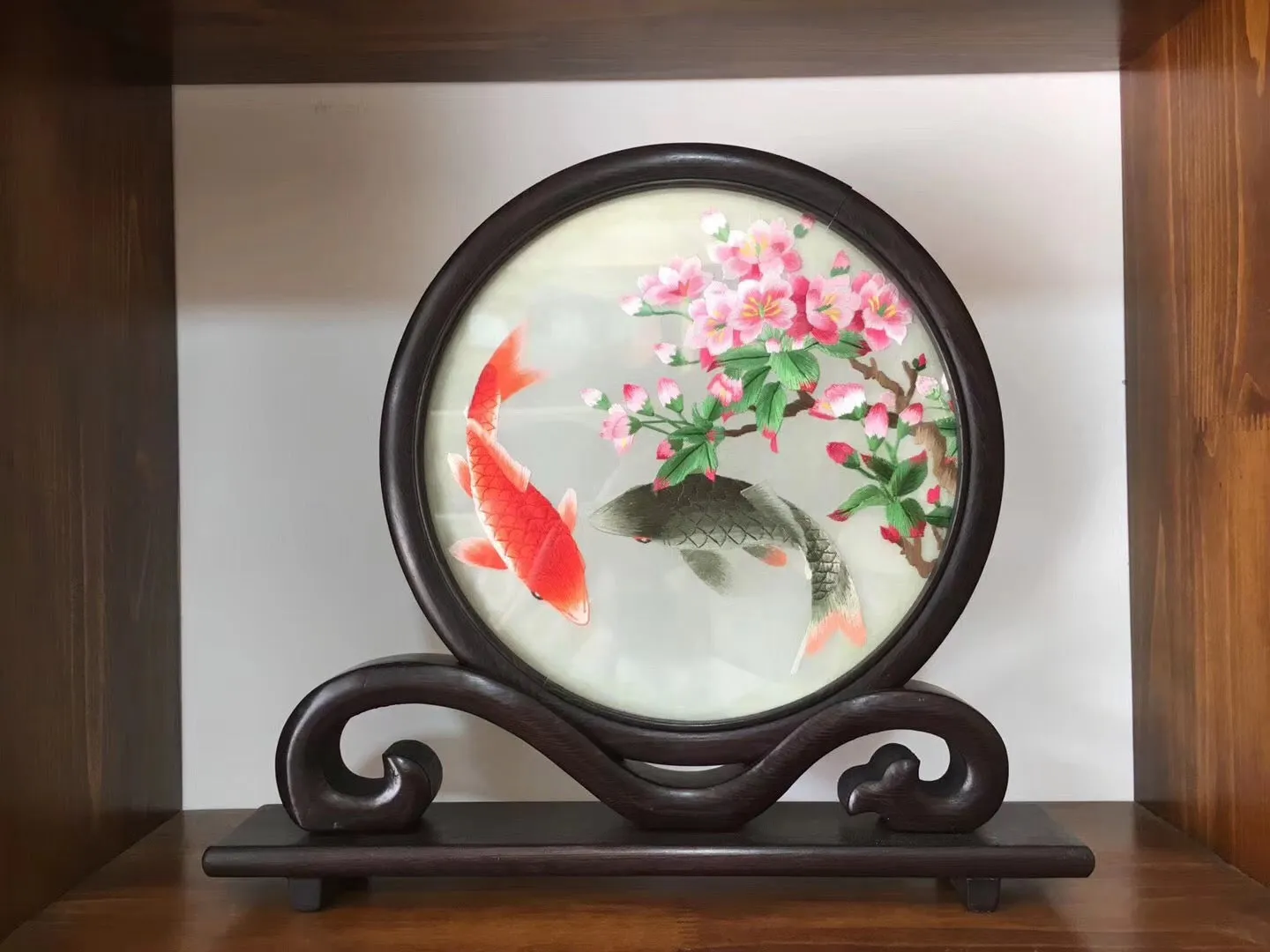 Hand Double-sided Suzhou Embroidery art(with frame):flower bird fish 2918