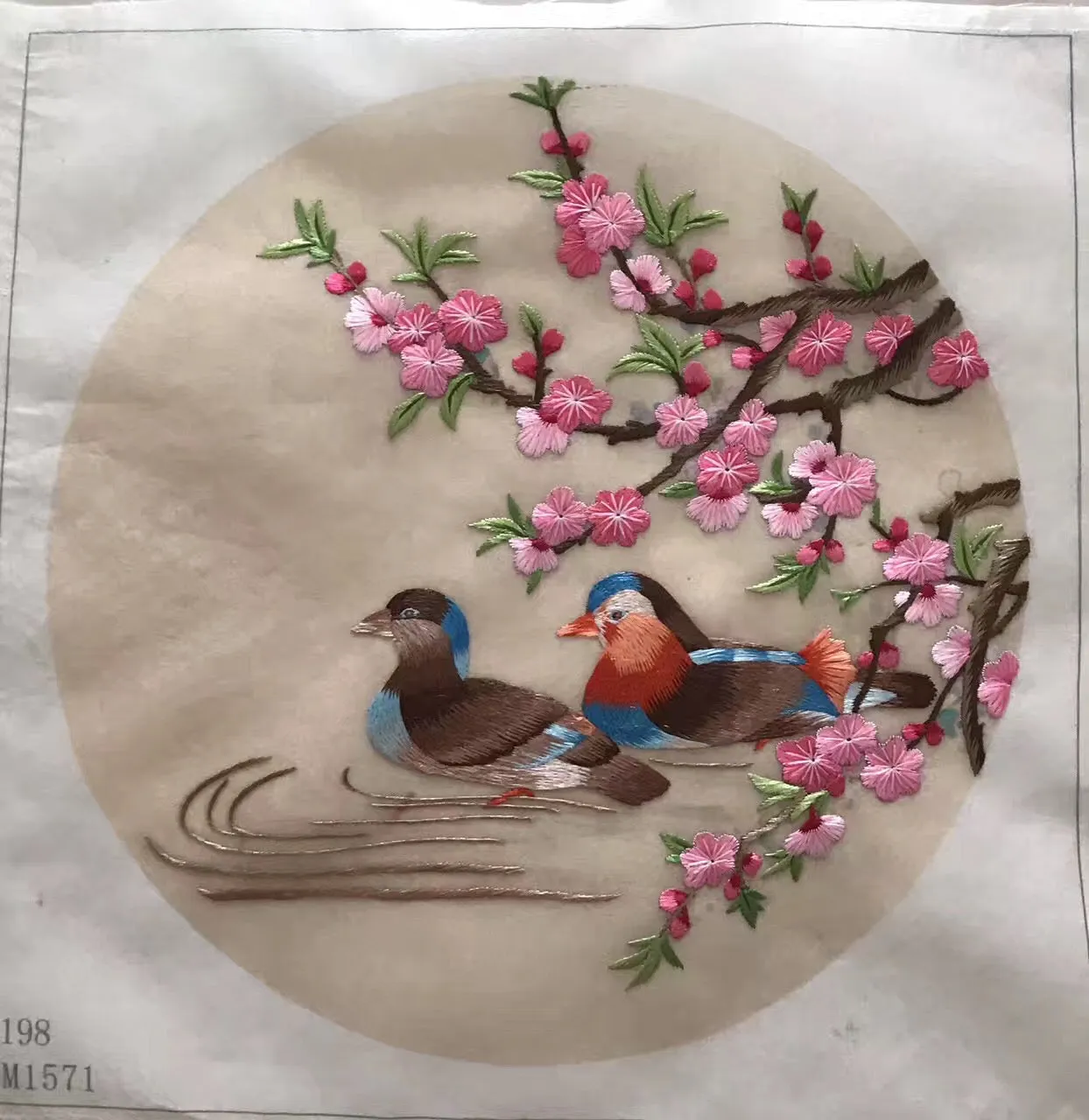 Hand su embroidery:magnolia peony wisteria birds calla orchis lotus flower (two-sided reversible ) 20cm