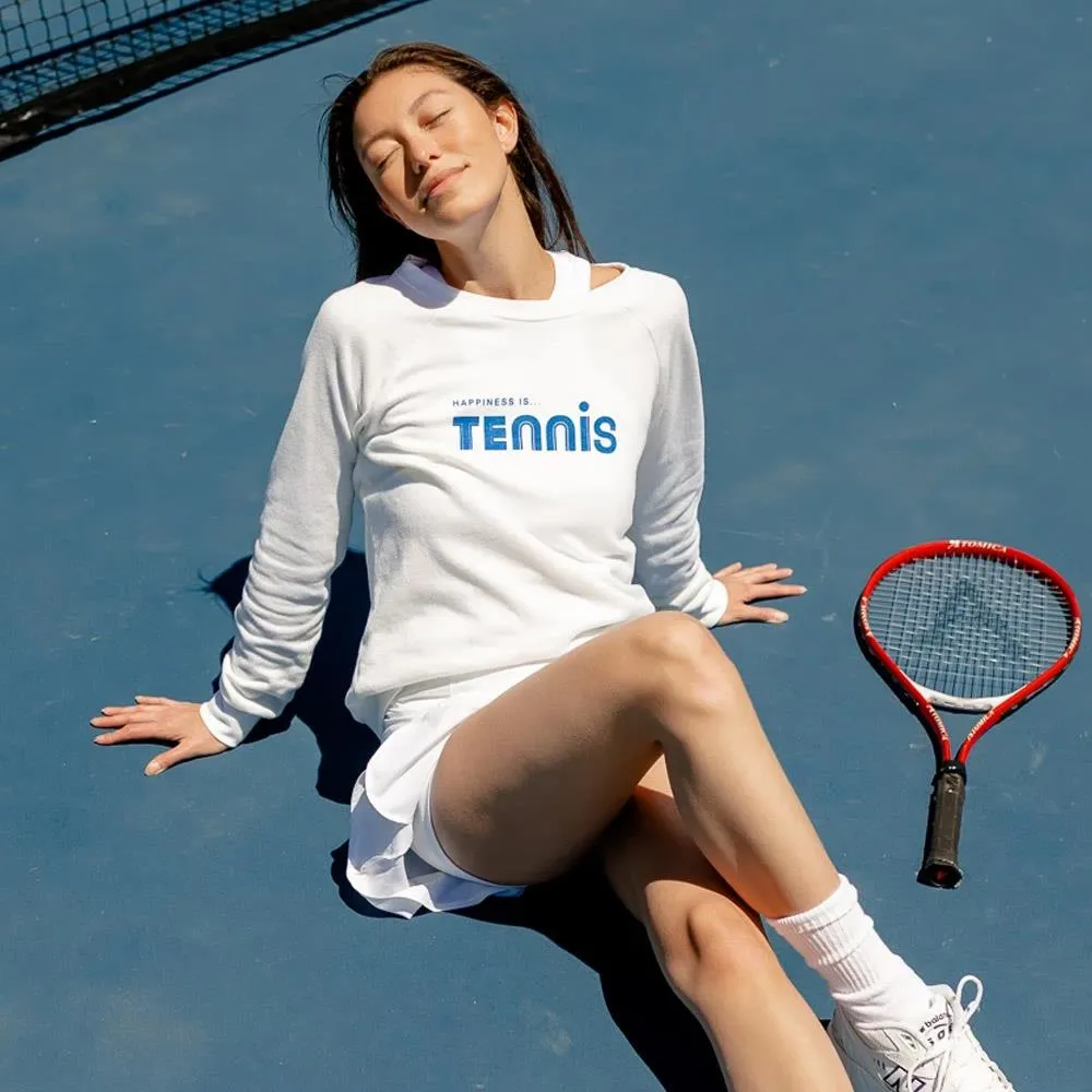 Happiness is... Women's Tennis Sweatshirt - White/Blue