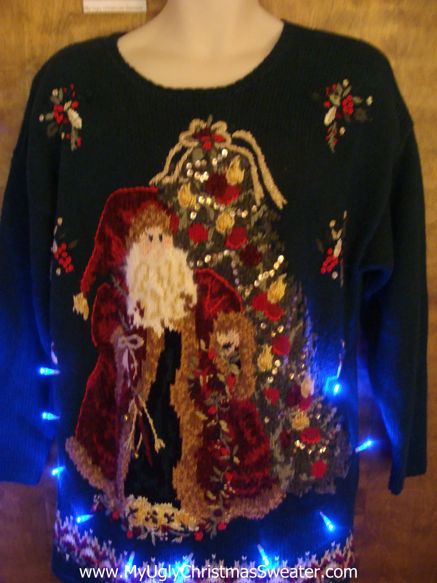 Horrible 80s Santa and Tree Light Up Ugly Xmas Sweater