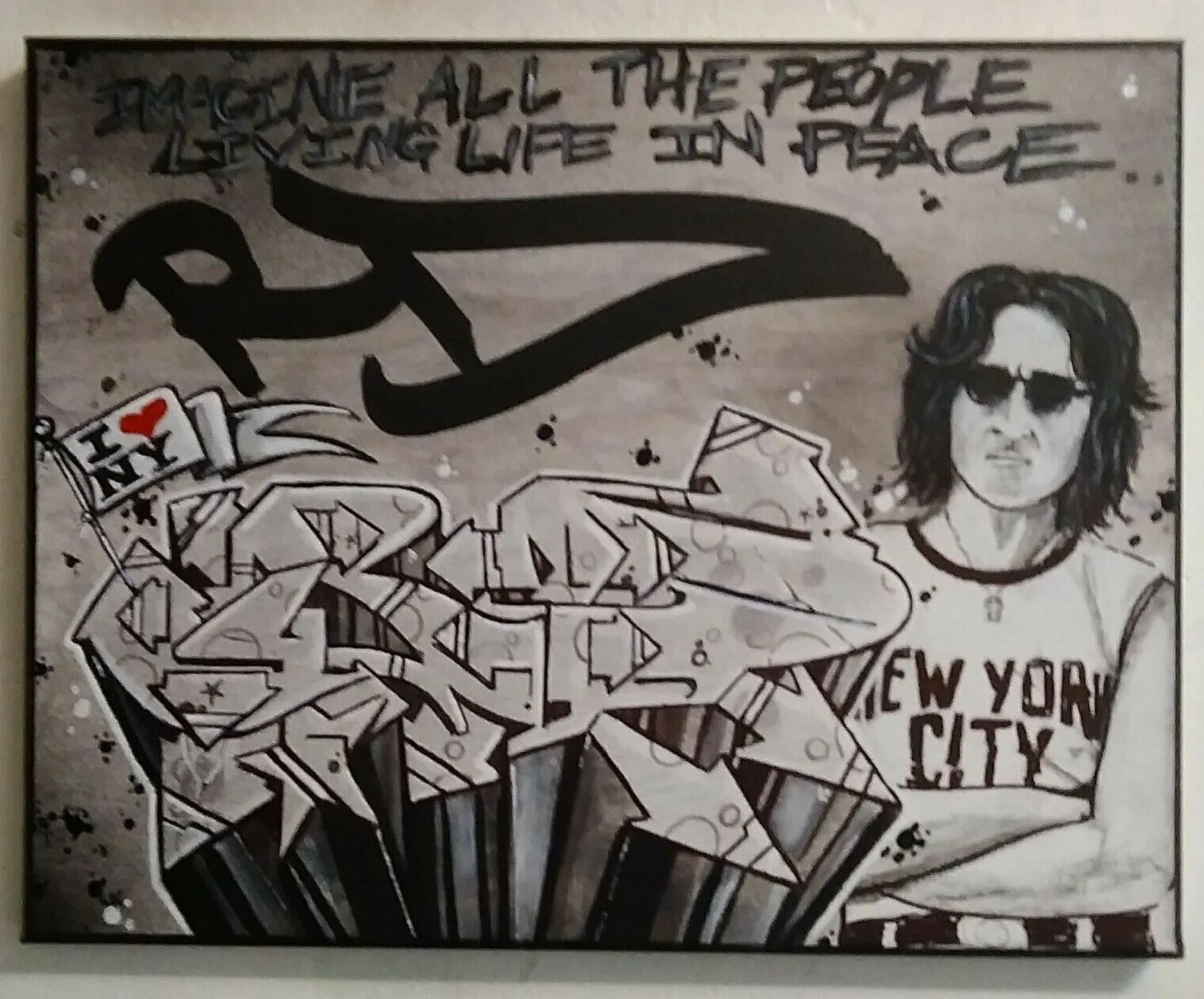 John Lennon Wild Style Rd Burner Original Acrylic Spray Paint Painting by RD-357 Real Deal