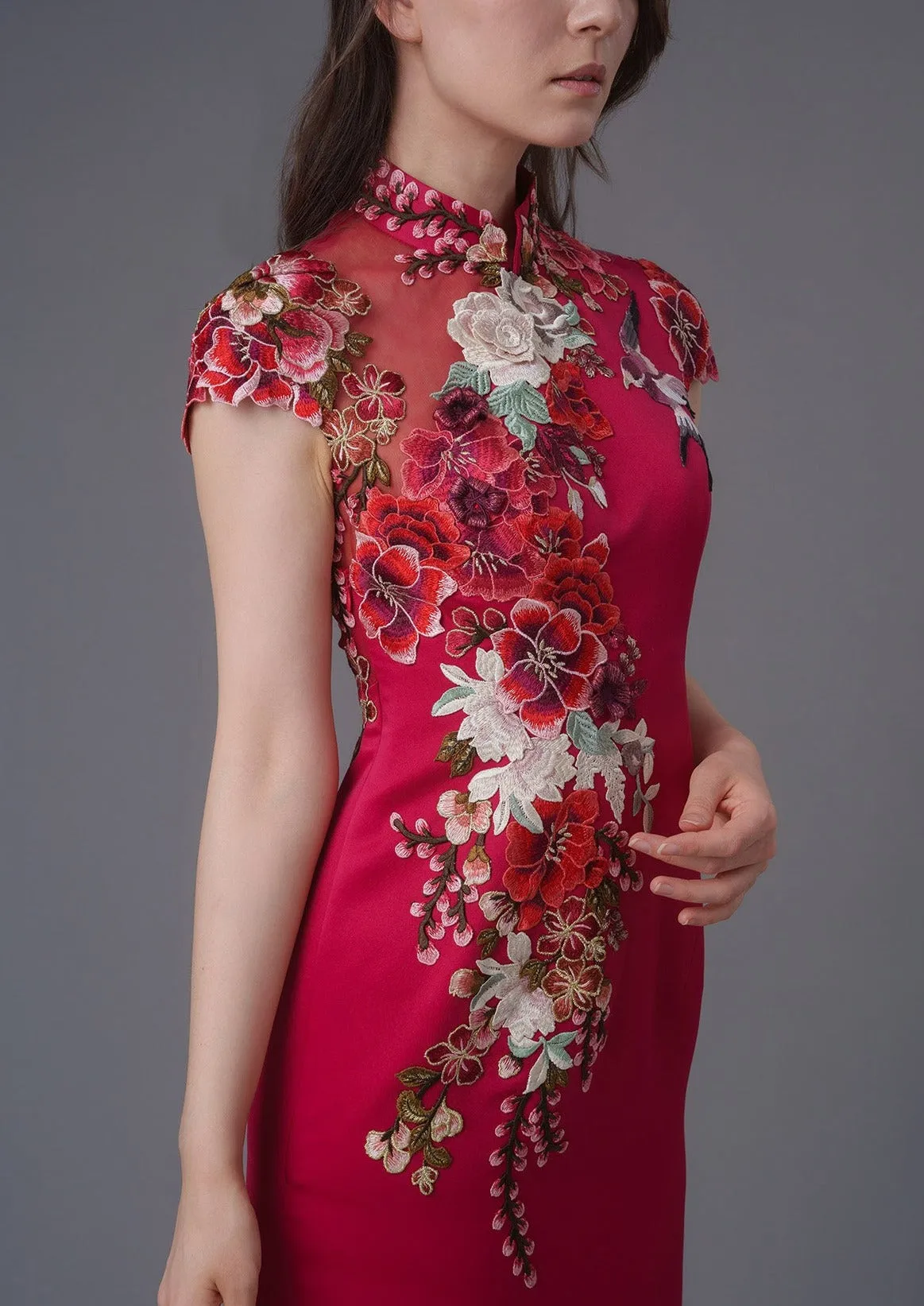 Juliet Rose Cap Sleeves Straight Qipao