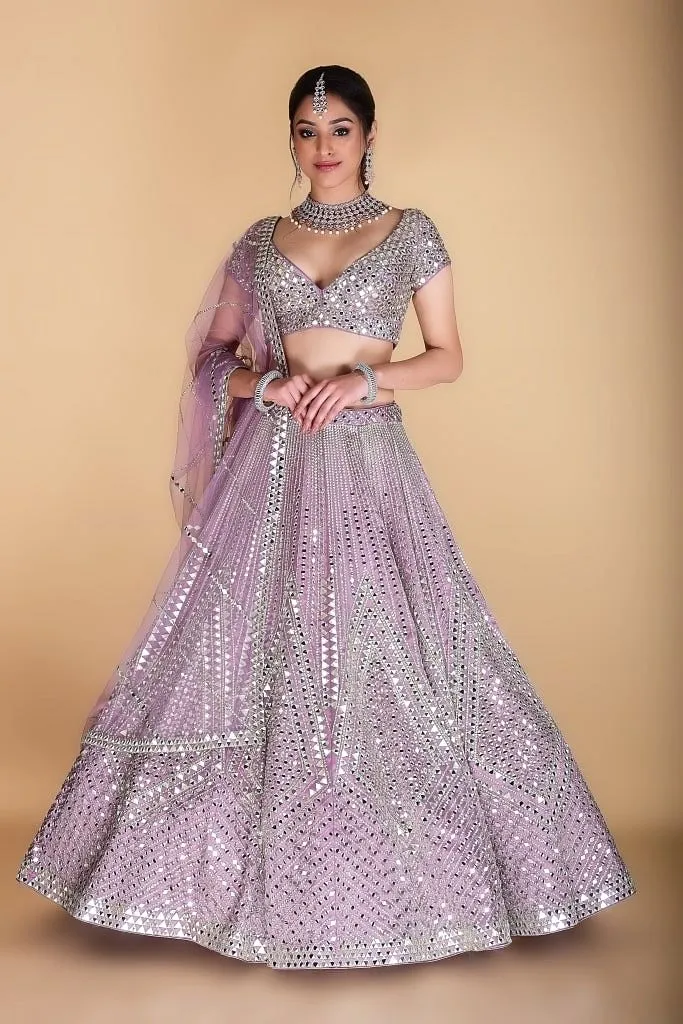 Lilac Embroidered Lehenga set.