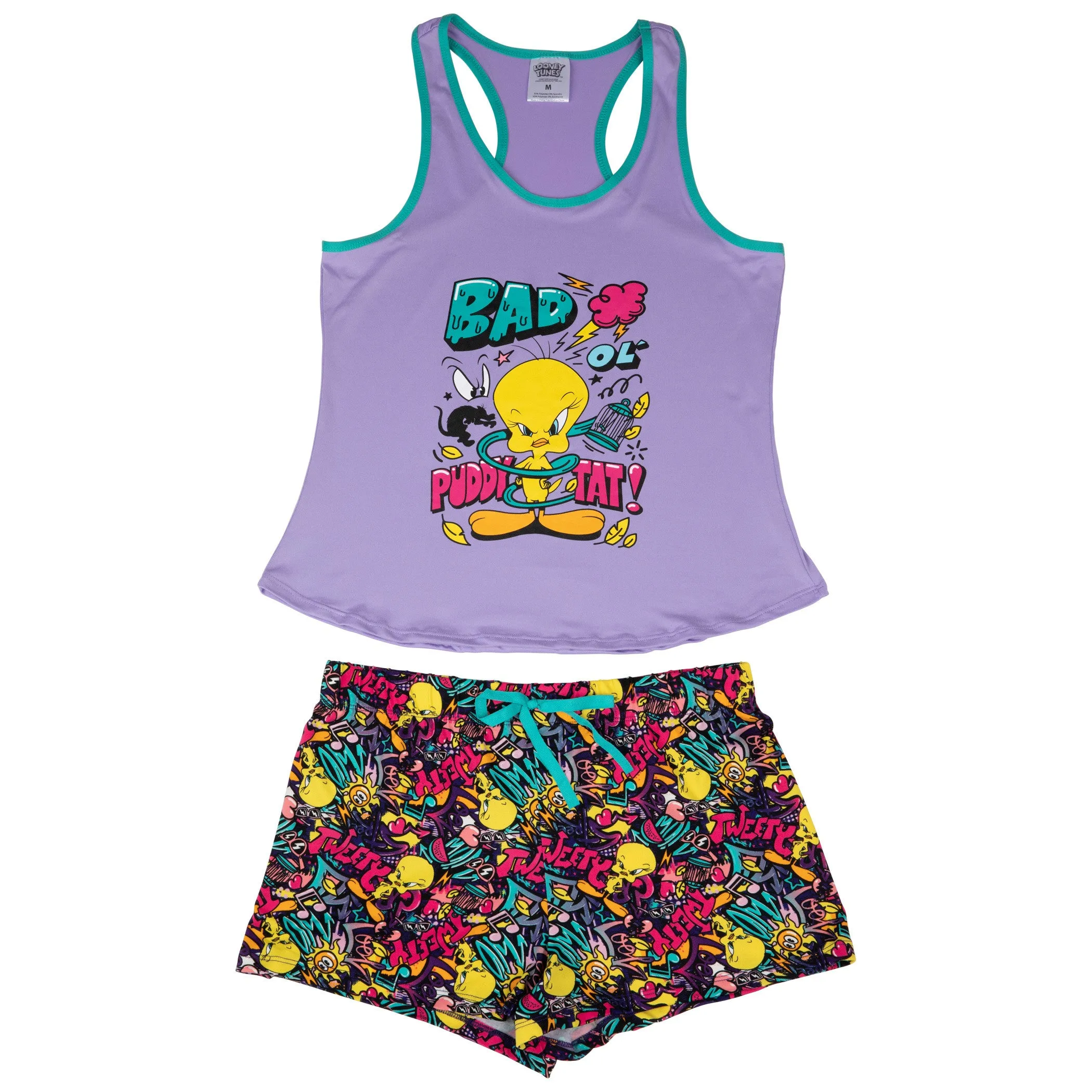 Looney Tunes Tweety Bird Graffiti Knit Racer Back Tank and Shorts Set