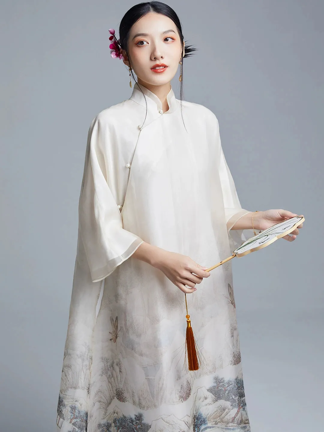 Loose Cheongsam Silk New Chinese Style Dress, Landscape