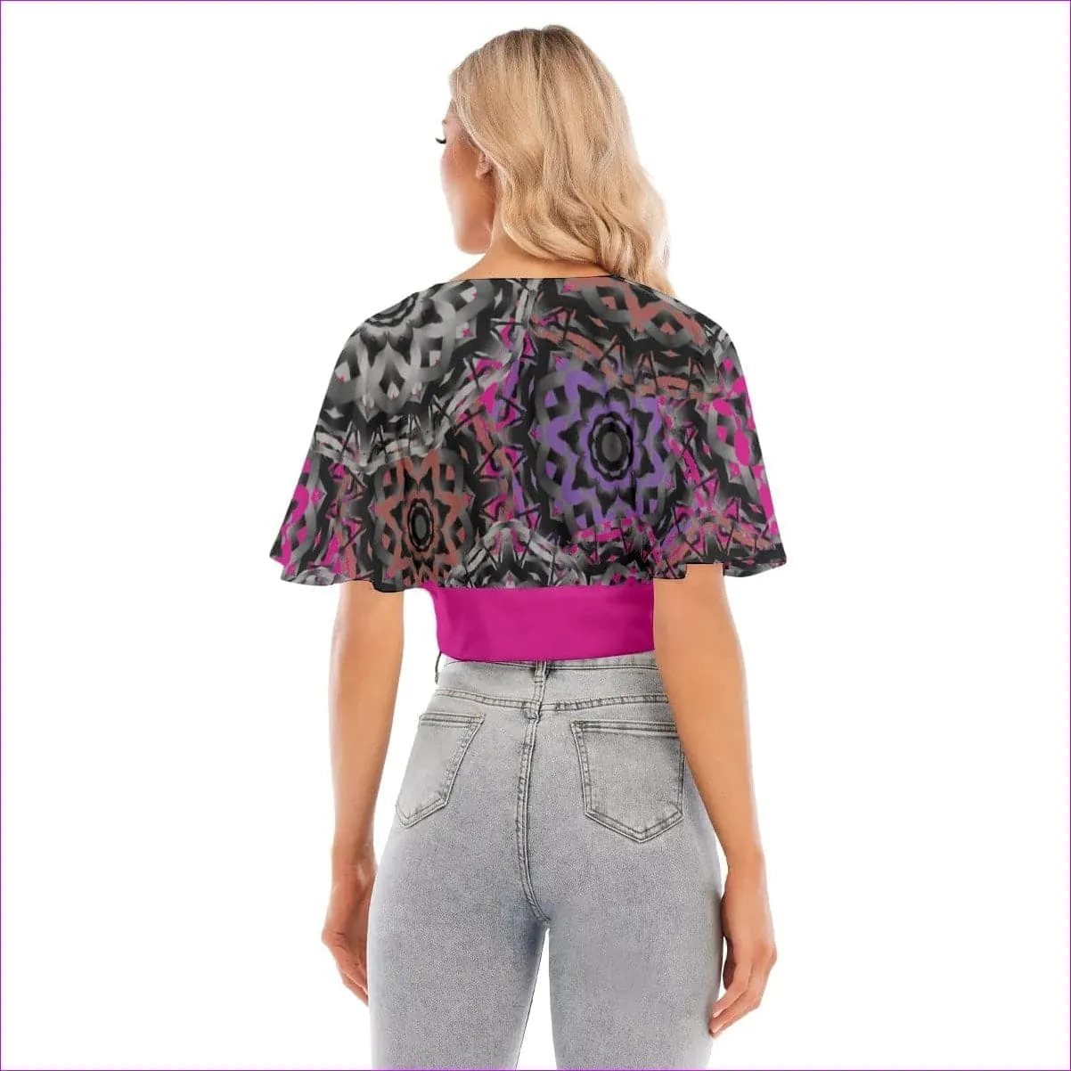 Mandala Graffiti Womens Bat Sleeve Crop Top