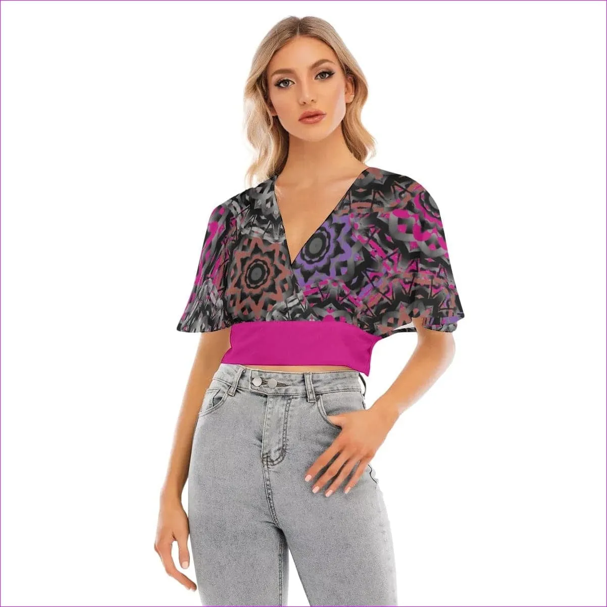 Mandala Graffiti Womens Bat Sleeve Crop Top