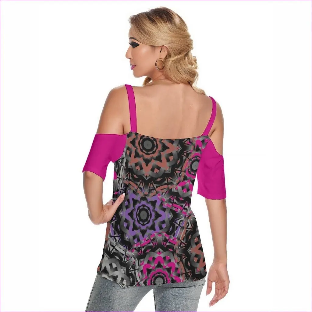 Mandala Graffiti Womens Cold Shoulder Top With Criss Cross Straps