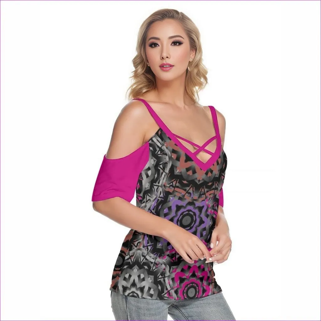 Mandala Graffiti Womens Cold Shoulder Top With Criss Cross Straps