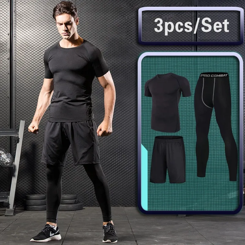 Men's Sportswear Suit Gym Tights Training Clothing For Male Workout Jogging Compression Sport Set PRO Fitness Running Tracksuits