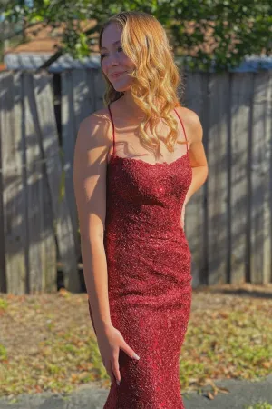 Mermaid Backless Burgundy Lace Long Prom Dress, Mermaid Burgundy Formal Dress, Burgundy Lace Evening Dress A1362