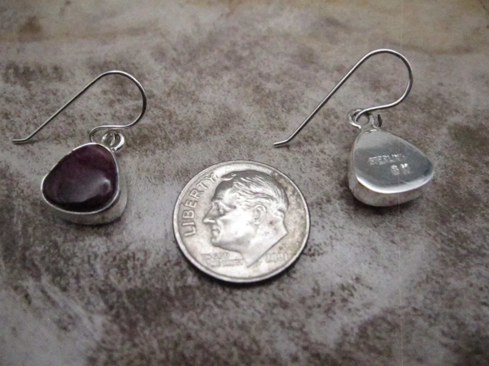 Native American Made Purple Spiny Oyster and Sterling Silver Dainty Earrings