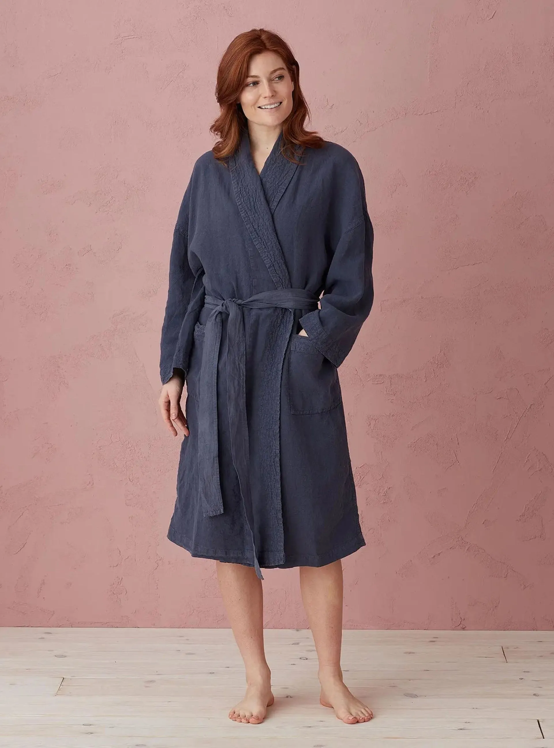 Navy Blue Layla 100% Linen Robe