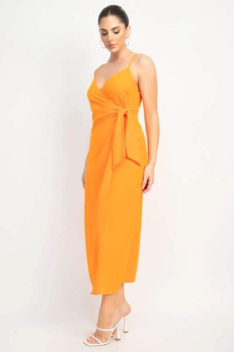 Orange Sweetheart Wrap-Tie Maxi Dress