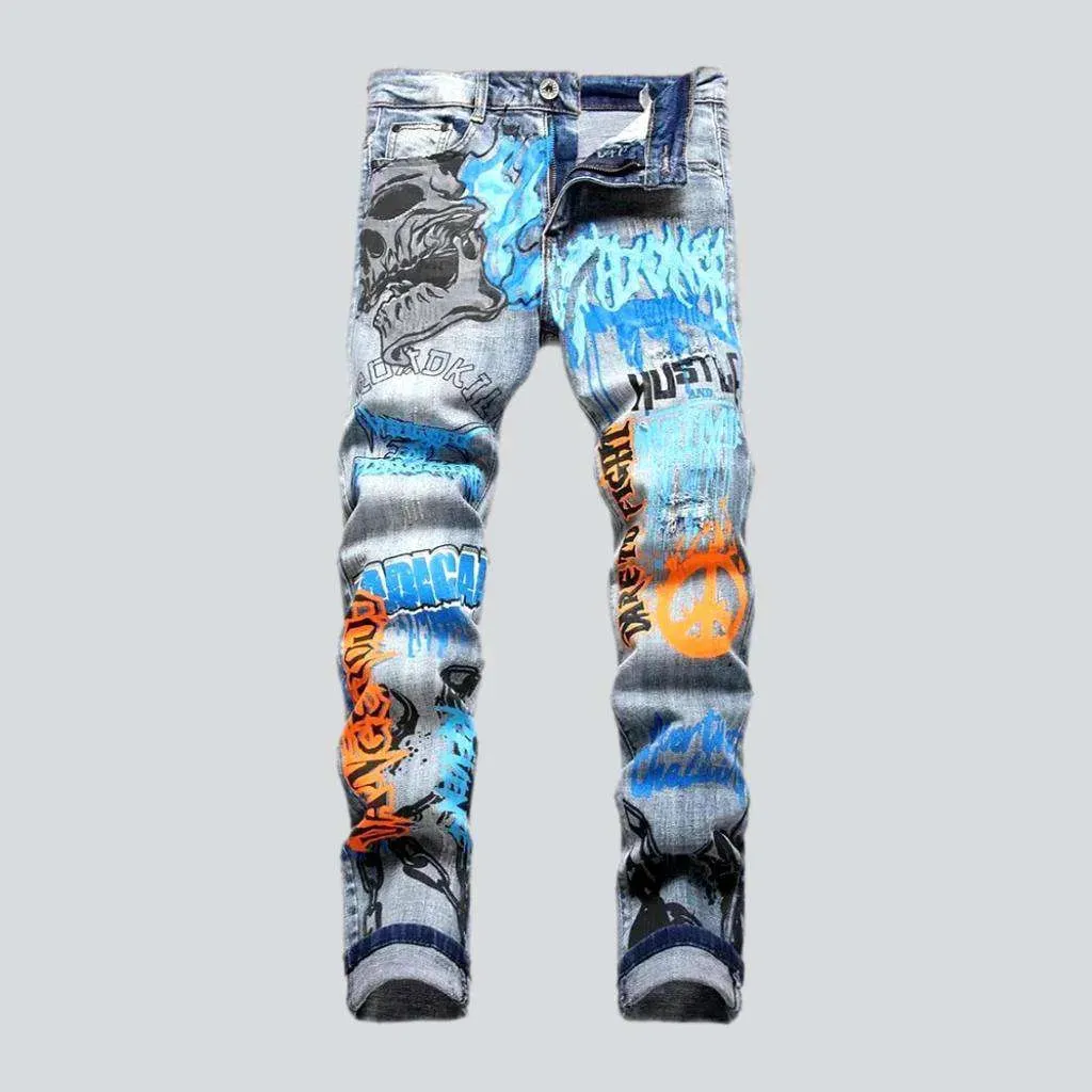 Painted men's y2k jeans